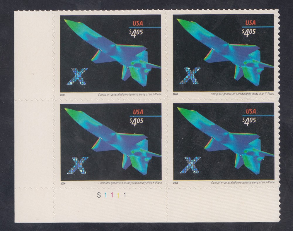2006 US $4.05 X-Plane Priority Mail Stamp Plate Block of 4 VF NH