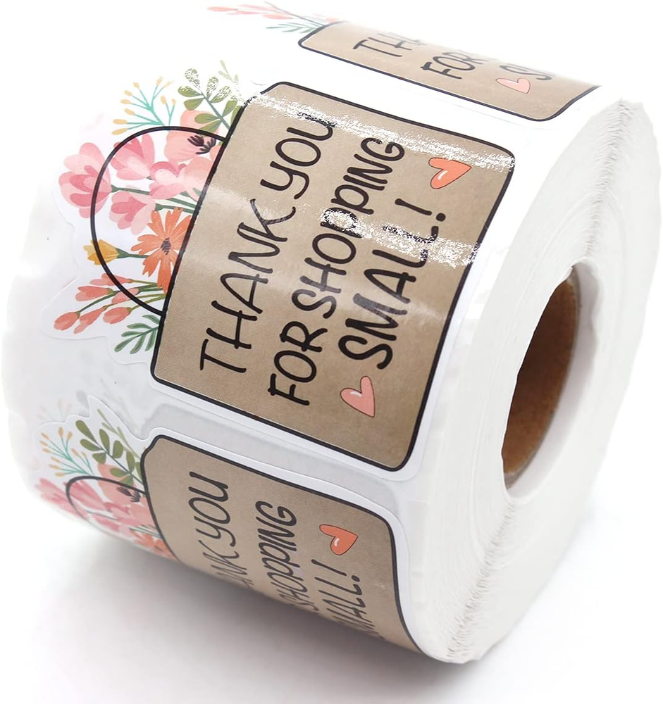 Cute Thank You for Shopping Small Stickers,Flower Basket Thank You Stickers,Hand