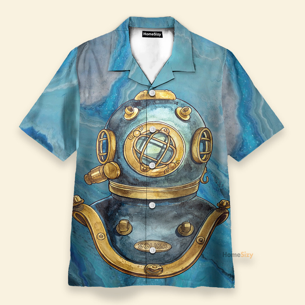 Diving Helmet Marble Abtract   Hawaiian Shirt