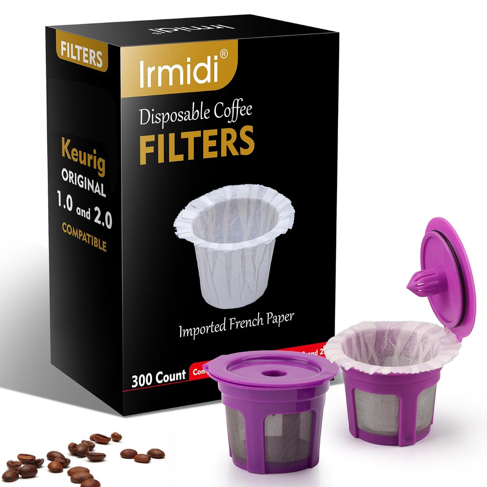 300 Count Disposable Paper Filter with 2 Pack Reusable K Cups Coffee Pods,Com...