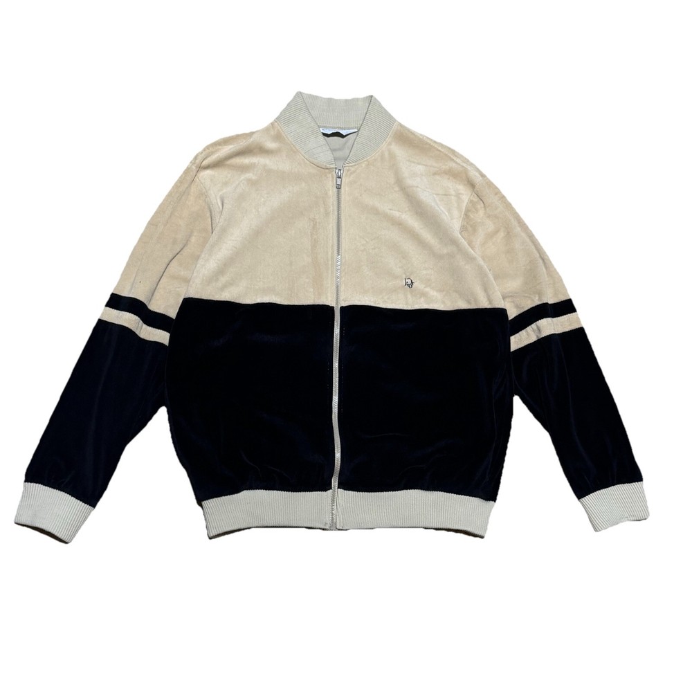 Vintage 80’s Christian Dior Monsieur Beige/Black Velvet Velour Track Jacket Sz L