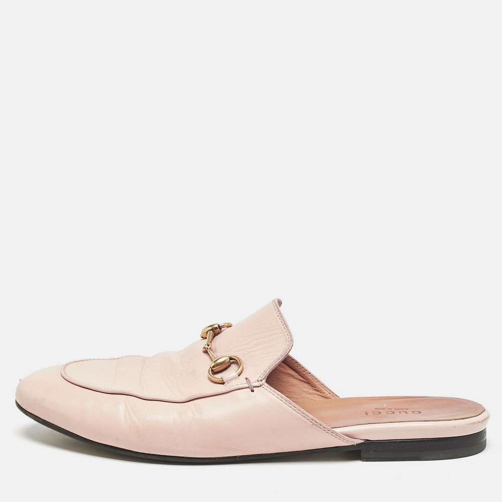 Gucci Pink Leather Princetown Slip-On Mules Size 38 EU