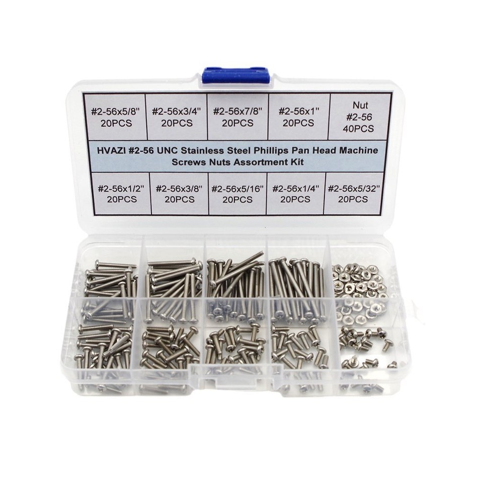 HVAZI #2-56 UNC Stainless Steel Phillips Pan Head Machine Screws Nuts Assortm...