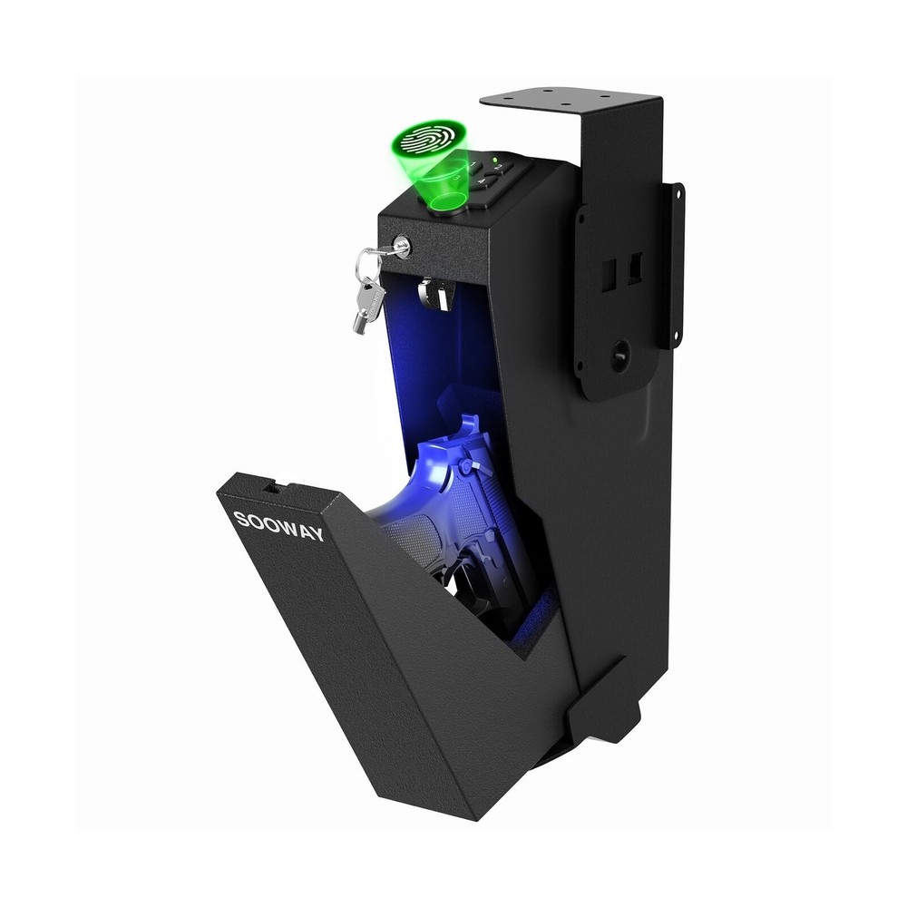 Biometric Gun Safe with Drop-Down Design for Handguns and Quick Access
