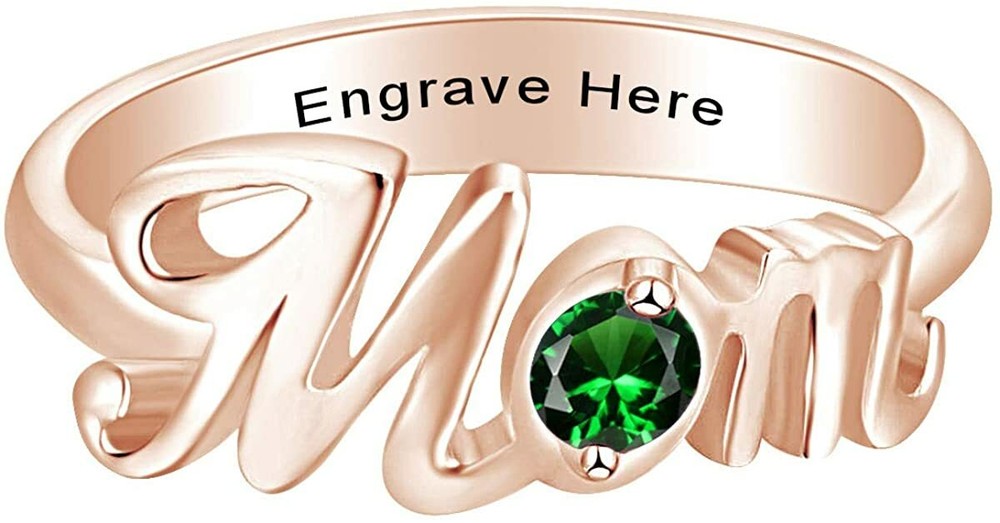 14k Gold Plated Silver Personalized Emerald Mom Promise Band Ring-image