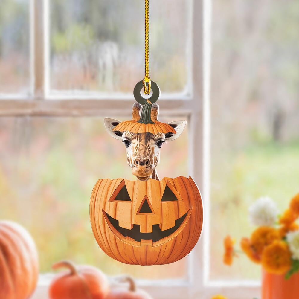 Giraffe Jack-o-lantern Halloween Ornament  Giraffe Pumpkin Christmas Ornament