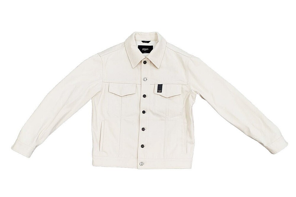 Fendi Logo Patch Denim Jacket 12Cpf-22-171 Size 46 White Cotton Popular .2831.