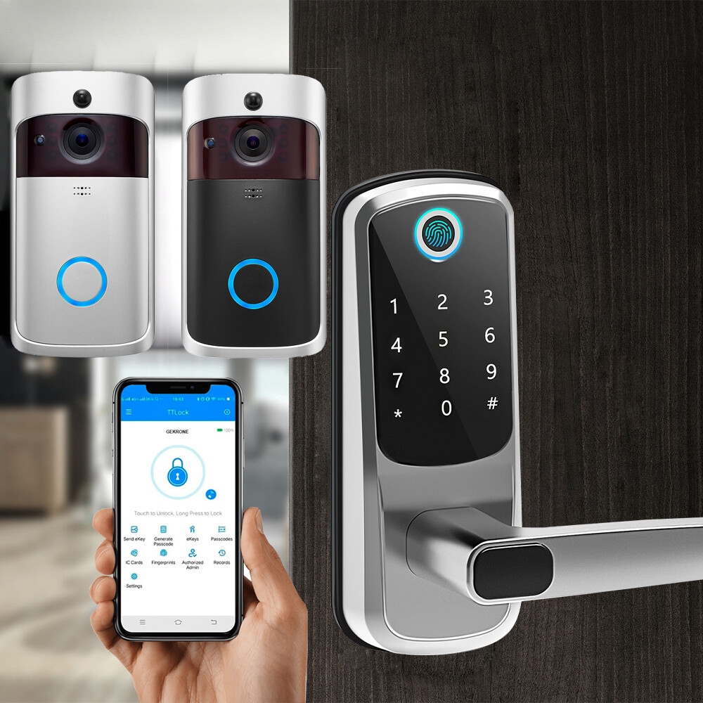 Biometric Fingerprint Digital Keypad Keyless Smart Door Lock / Camera Doorbell-image