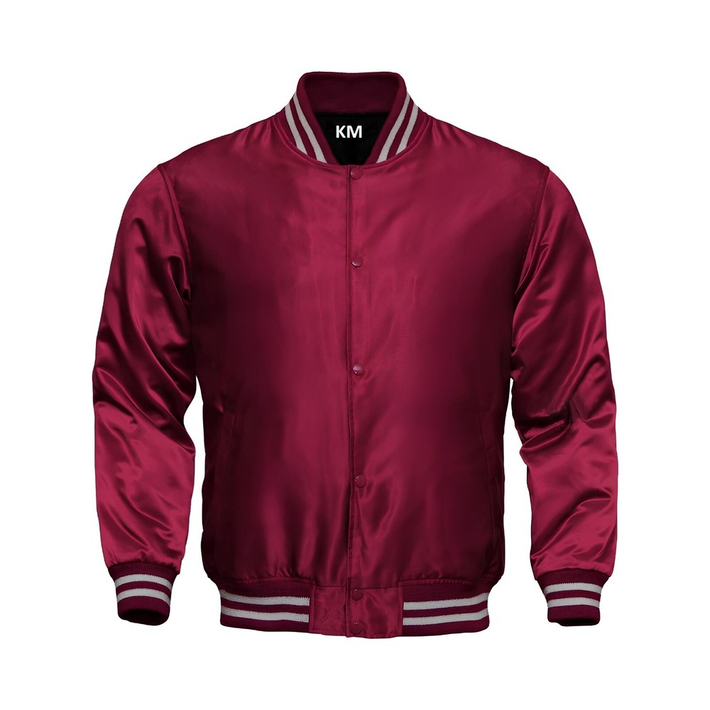 Custom Maroon Satin Letterman Jacket for Men - Personalized XL Varsity Coat-image