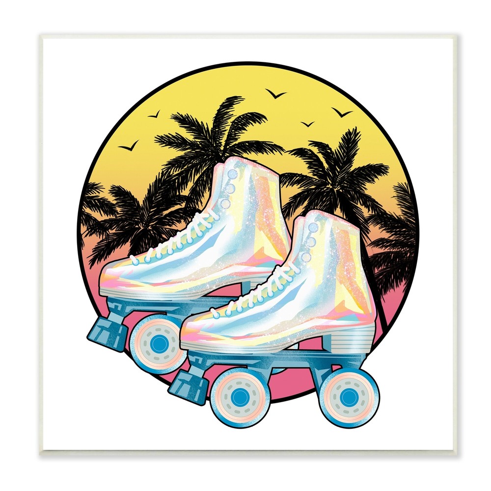 Stupell Retro Tropical Summer Sky Vintage Roller Skating Blue 12 x 12