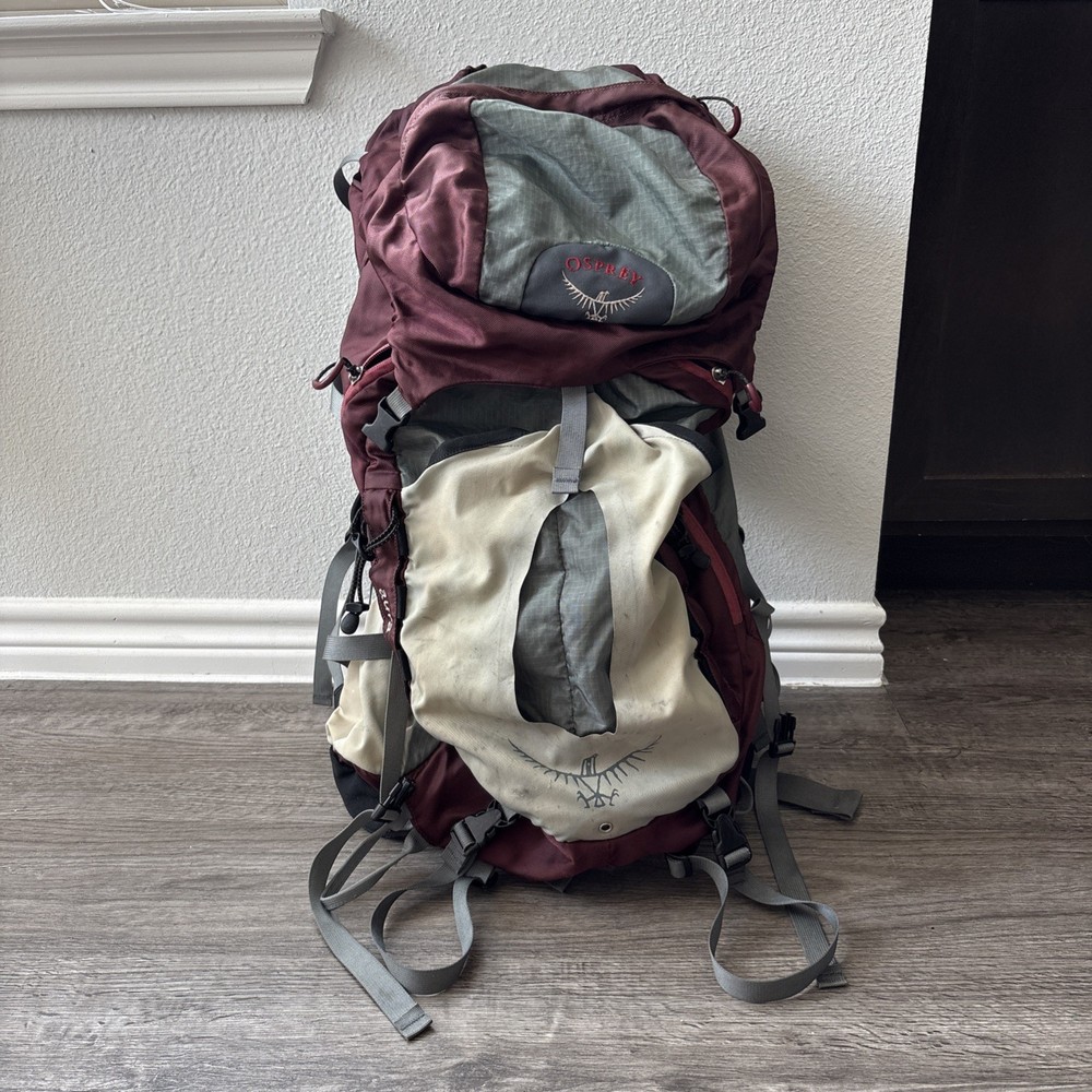 OSPREY Aura 50 Women’s Hiking Backpack Large Burgundy Red for Trail Adventures  