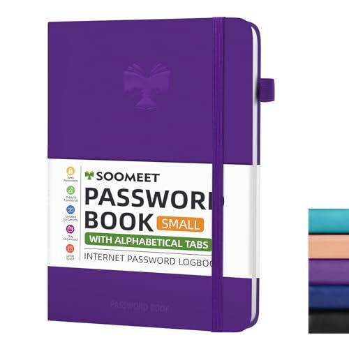 Alphabetical Password Book with Tabs, 4.4x6.1 Inch Purple Hardcover-image