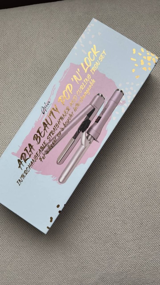 Aria Beauty Pop N Lock 2-in-1 Curling Iron & Straightener with Interchangeable Plates
