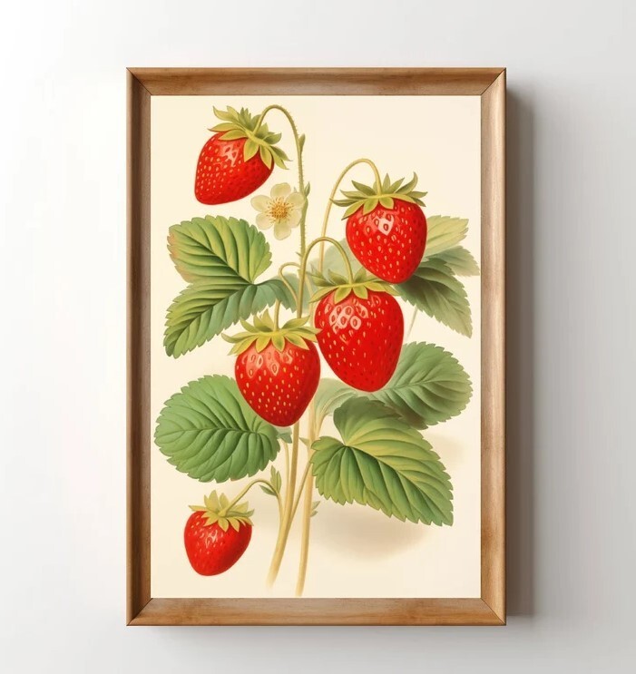 Vintage strawberry lithograph printable fruit art download