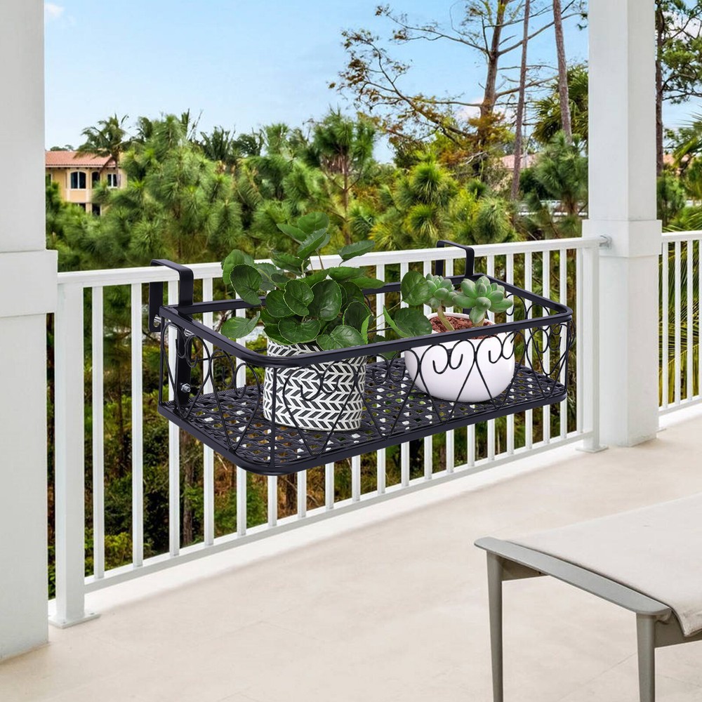 Balcony Railing Hanging Basket Shelf Flower Pot Stand Holder Potted Plants Rack