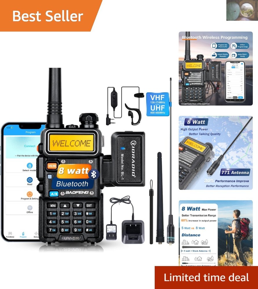 8W Bluetooth Ham Radio Kit with 771 Long Antenna for Survival Communication  