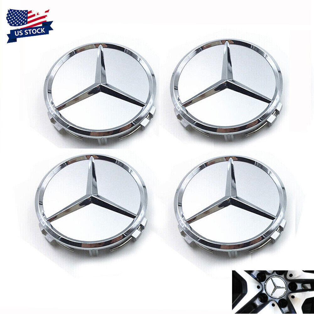 4 x 75mm Chrome Matte Emblem Fit For Mercedes Benz C E S Wheel Hub Caps Center