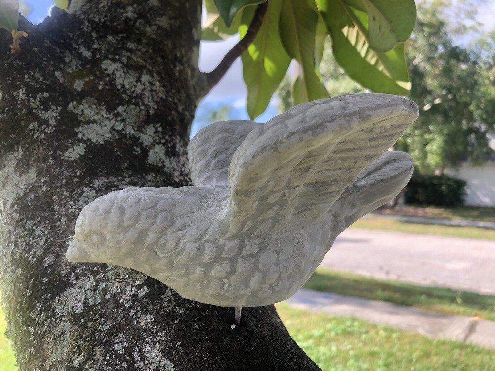 Rustic Concrete Cottage Bird Figurine with Open Wings for Indoors or Outdoors
