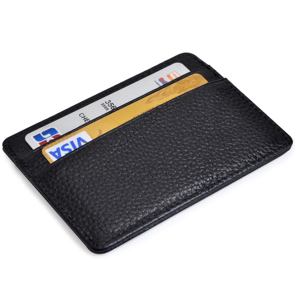 Credit Card Holder Slim Wallet Leather Minimalist Wallet with ID Window (black)-image