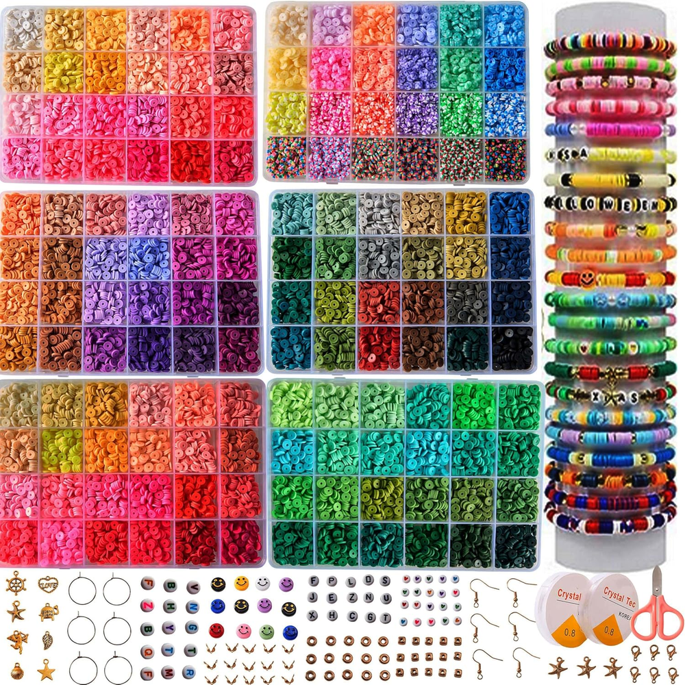 6mm Flat Polymer Clay Beads Kit - 18,800 Pcs in 144 Colors for DIY Bracelets