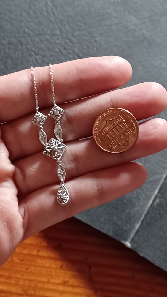 14k 10k solid white gold diamond pendant necklace light weighs 2.87 grams 19.5