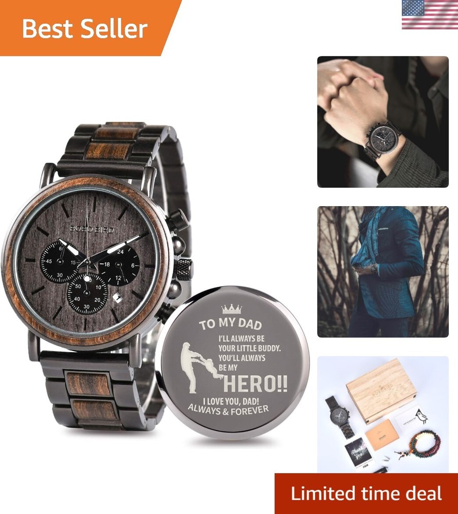 Engraved Wooden Watch for Boyfriend My Man Fiancé Husband Customized Personal...