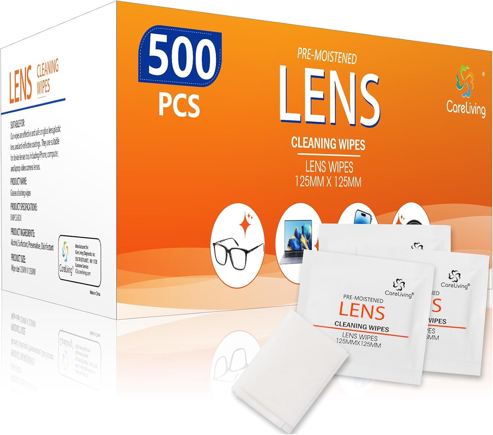 500 Count Lens Cleaning Wipes for Eyeglasses, Pre-Moistened Individually Wrapped