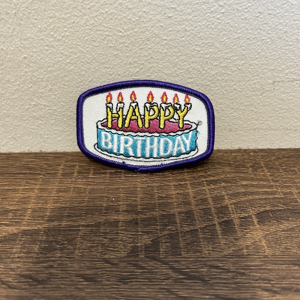 Happy Birthday Patch Badge Embroidered Cute Fun Celebration Cake Candles Unisex
