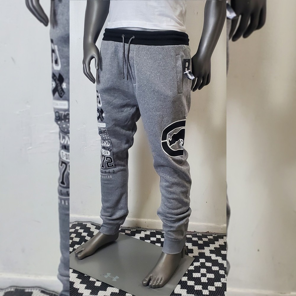 ECKO UNLTD FLEECE JOGGER PANTS MEN' WITH POCKETS GREY SIZE L GRAFFITI LOGO PRINT