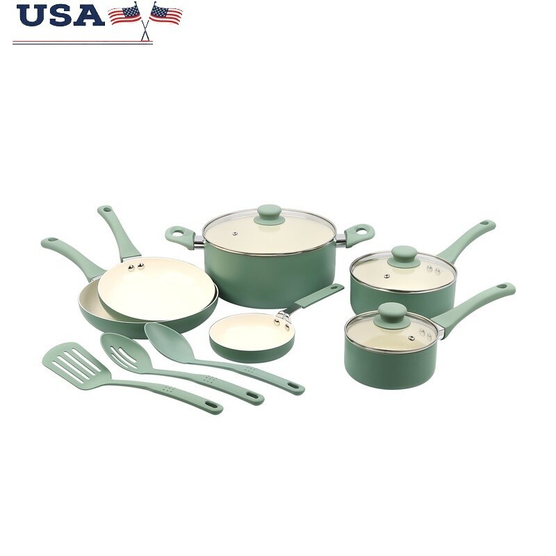 12-Piece Ceramic Nonstick Cookware Set with Pots Pans & Kitchen Utensils