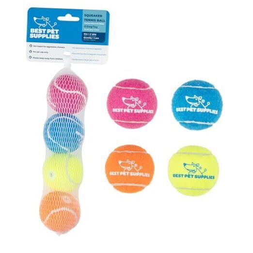 Squeaky Tennis Toys for Dogs, 4-Pack, Heavy Small (Pack of 4) Assorted Color