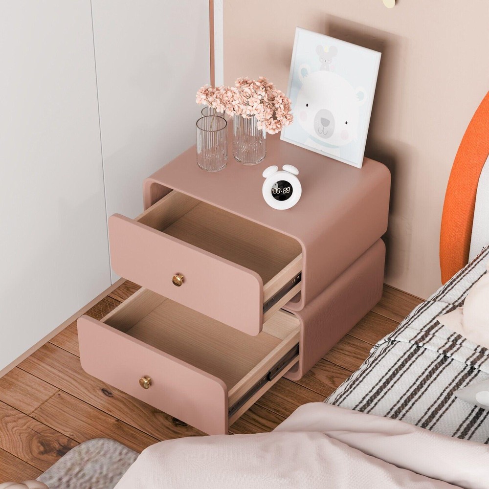 Khaki Rotating Nightstand with 2 Drawers and Storage Organizer  