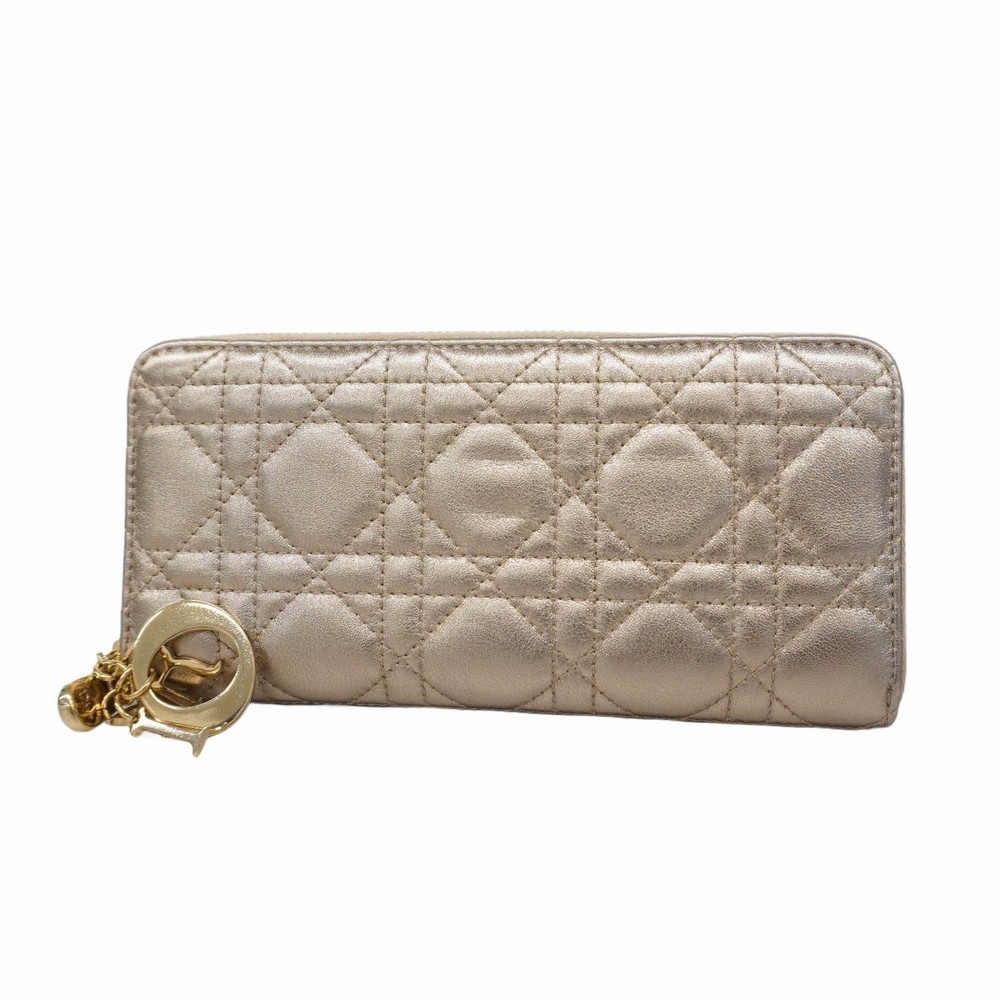 Dior Canage Leather Long Wallet Champagne Gold Hardware Pre-Owned