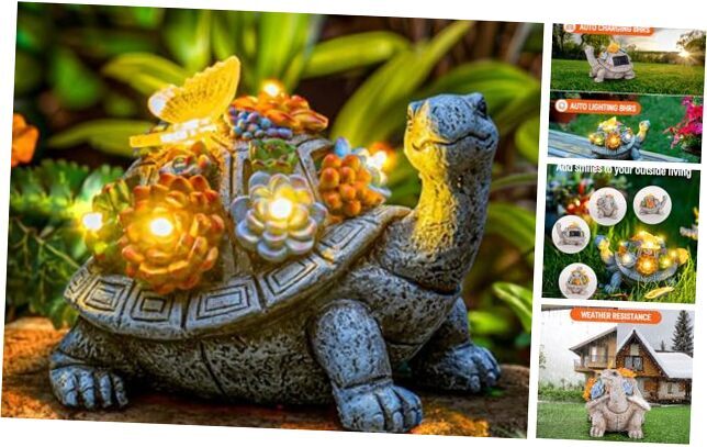 Solar-Powered LED Garden Statues with Succulent Design for Outdoor Lawn Decoration