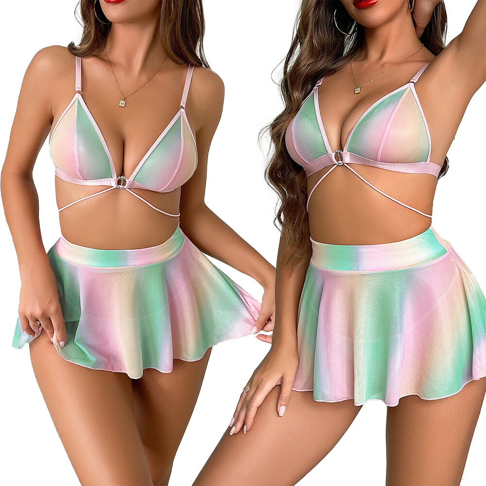 Women's Sexy Bikini Swimsuit Set 3PCS Underwear Mixed-color Swim Dress Beachwear
