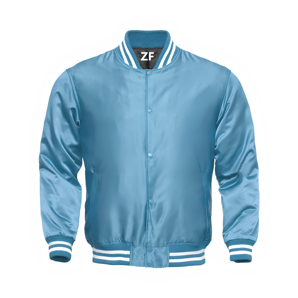 Custom Made Letterman Jacket Baseball Jacket Varsity Jacket Sky Blue Satin Men M