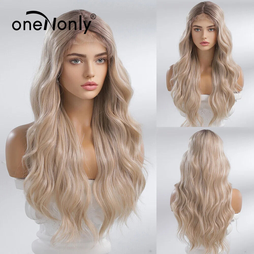 Ombre Blonde White Lace Front Synthetic Wig Heat Resistant Daily Wear