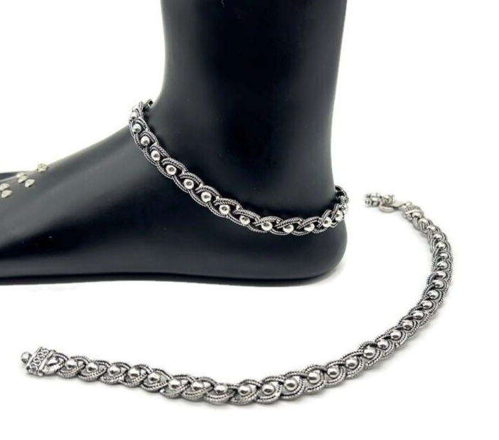 925 Sterling Silver Bridal Anklet Elegant Payal Design for Women-image