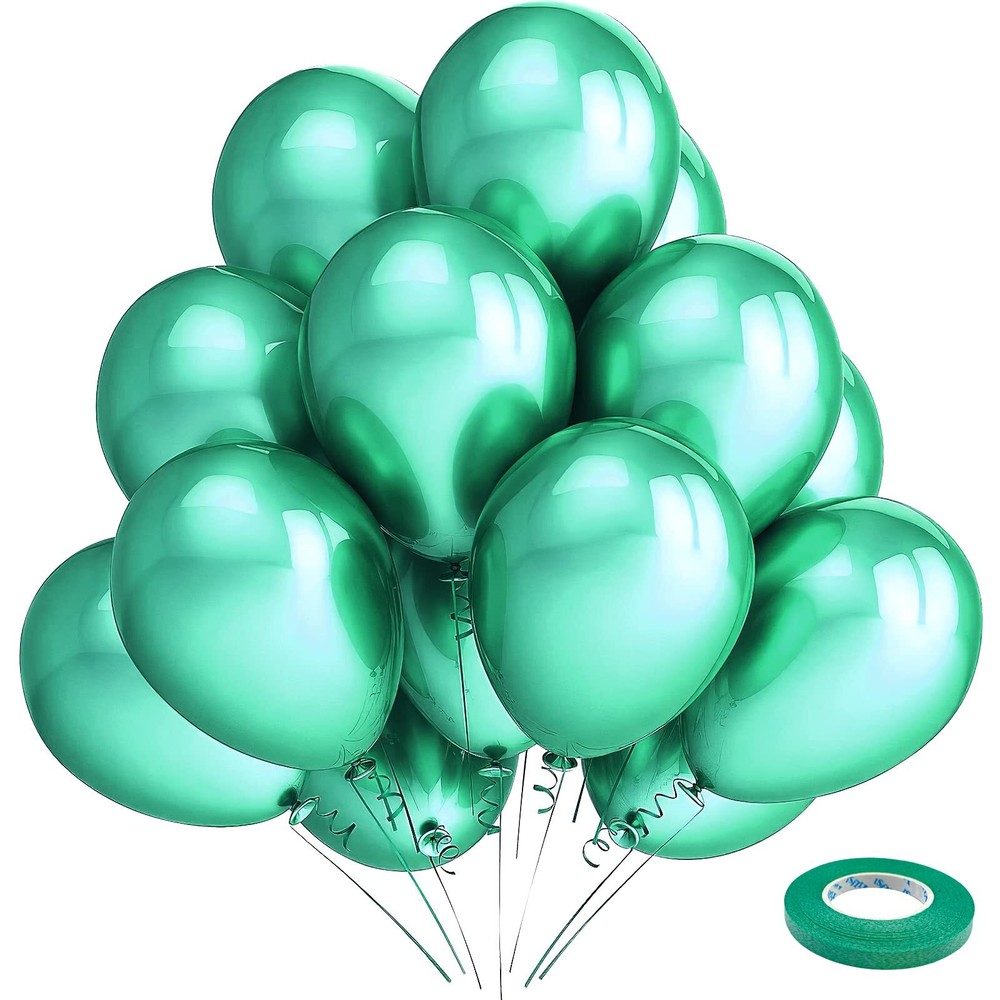 100 Bezente Green Metallic Chrome Balloons 12 inch For Boys Jungle Birthday Set