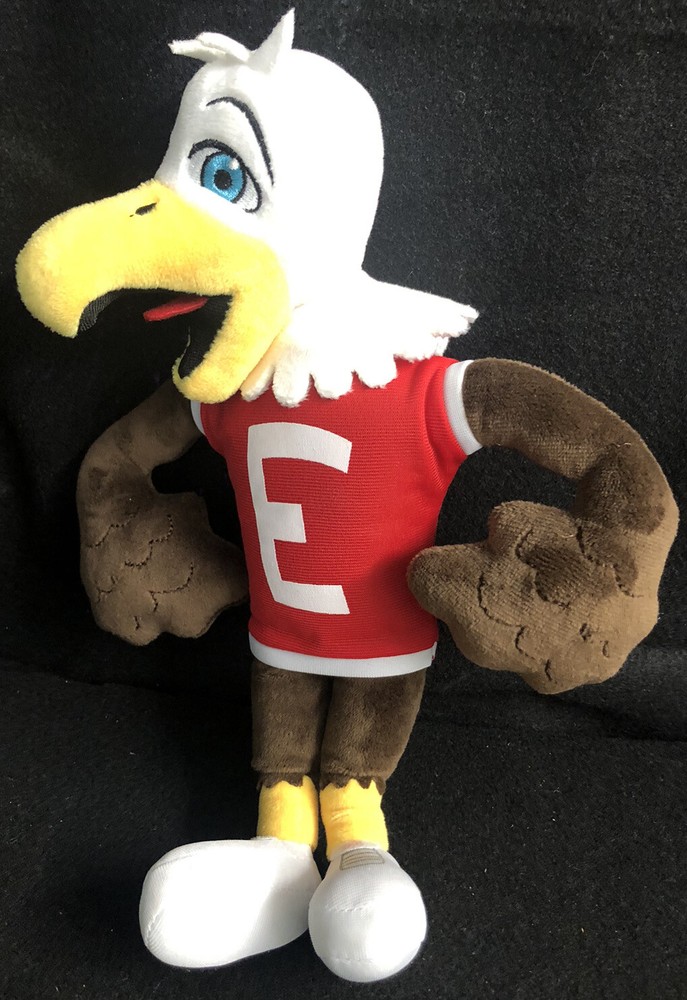 Eagle Mascot Plush Red Shirt “E” 13” Blue Eyes