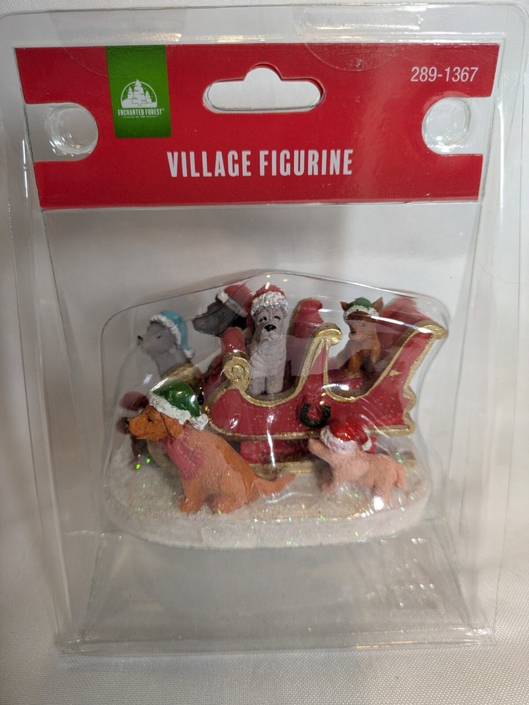 Christmas Village Figures Dogs In Santa Sleigh