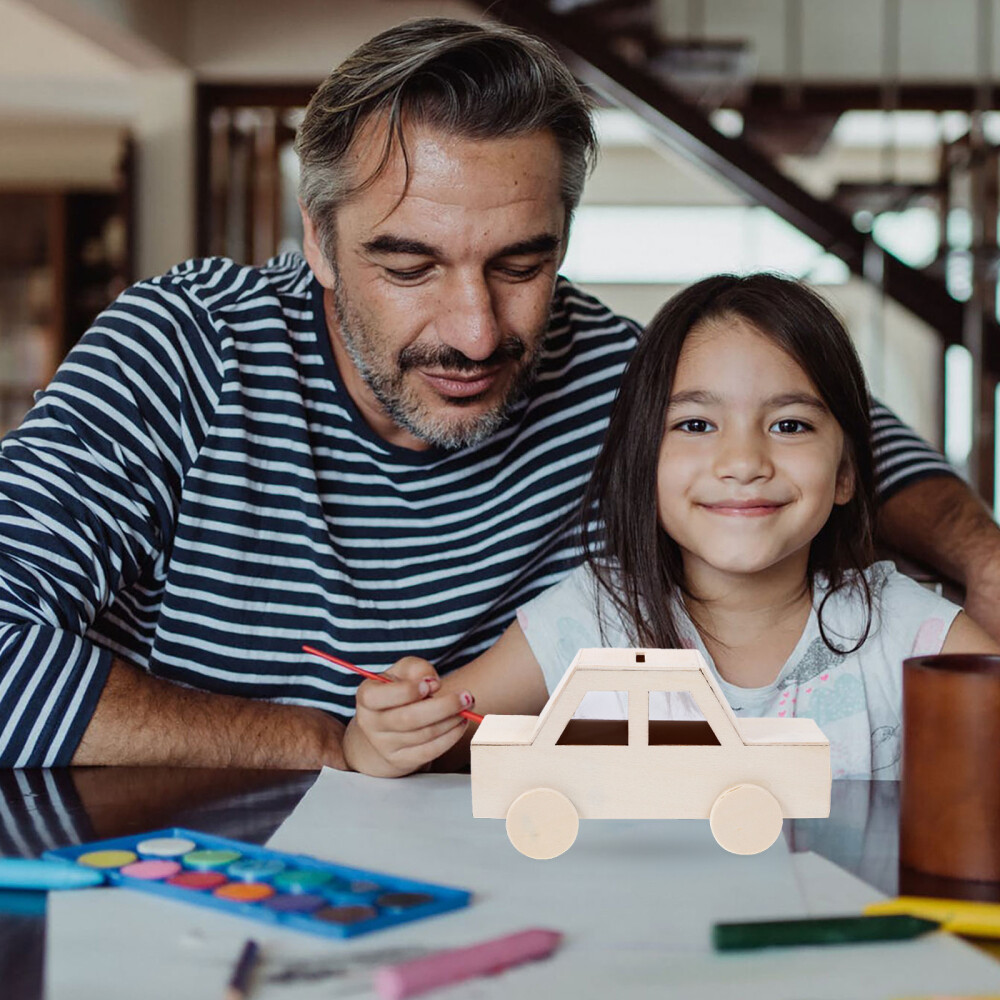 Decorative Wooden Car Money Box Unfinished Piggy Bank Coin Bank for Students