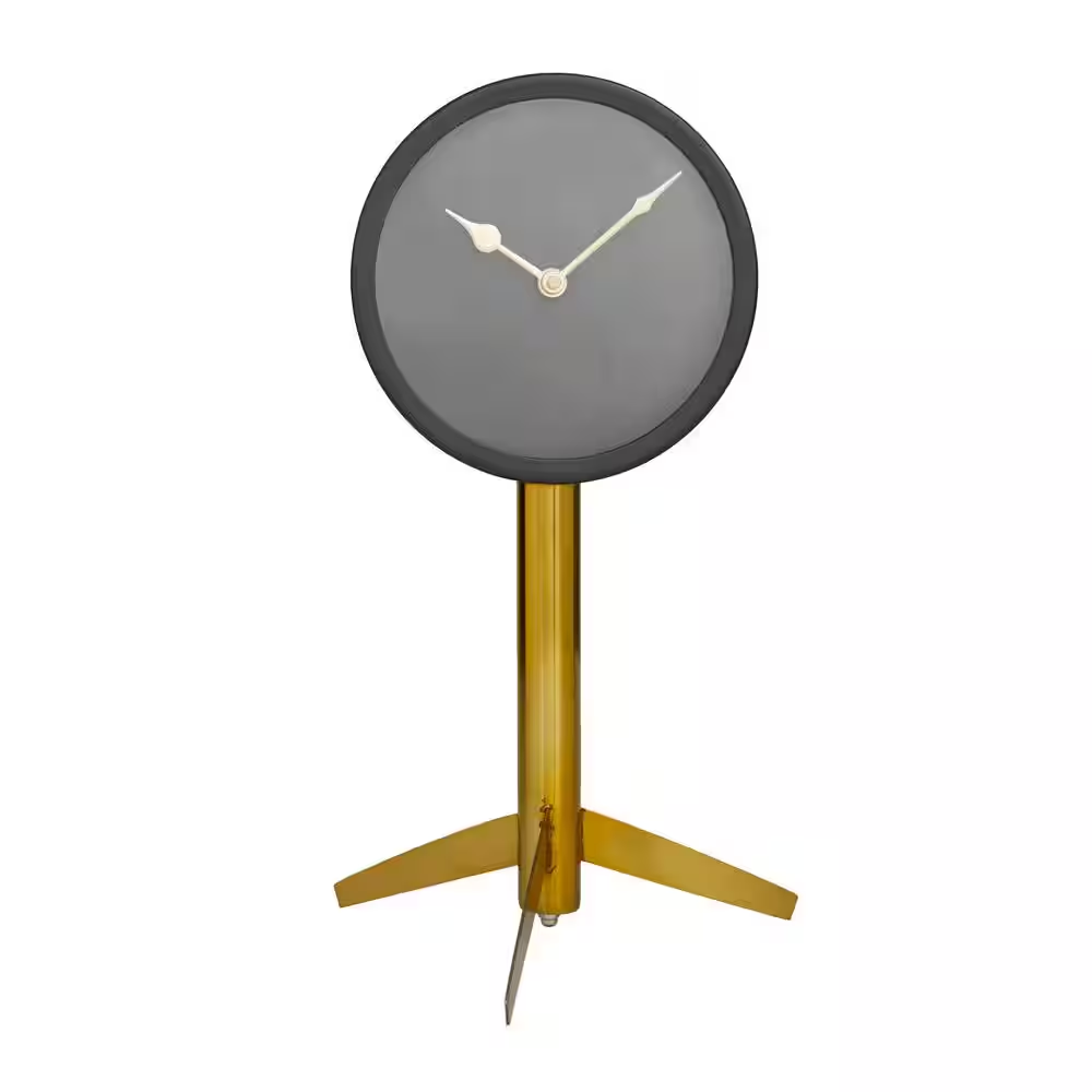 7 in x 13 in Black Stainless Steel Clock with Elegant Gold Stand  