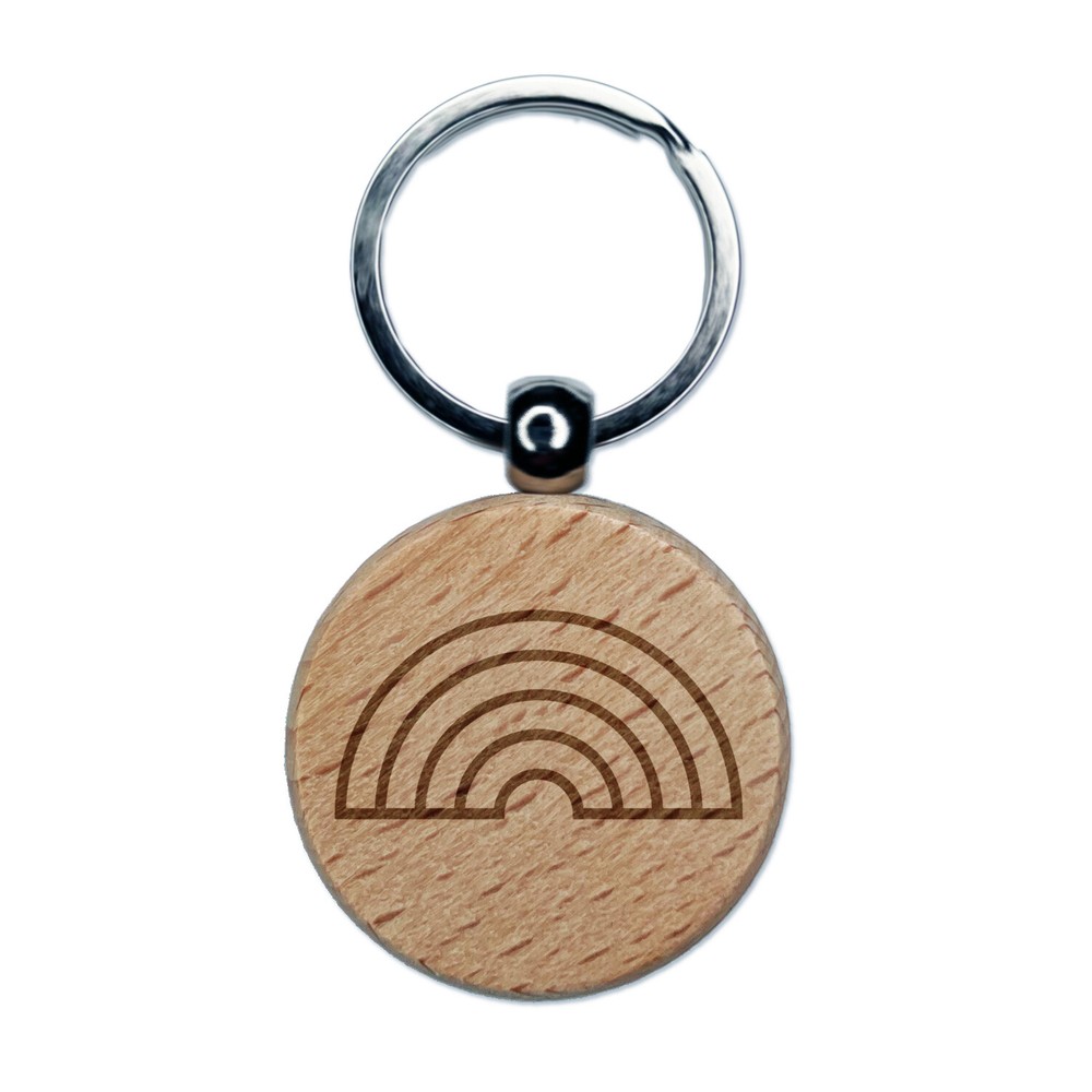 Cute Rainbow Engraved Wood Round Keychain Tag Charm