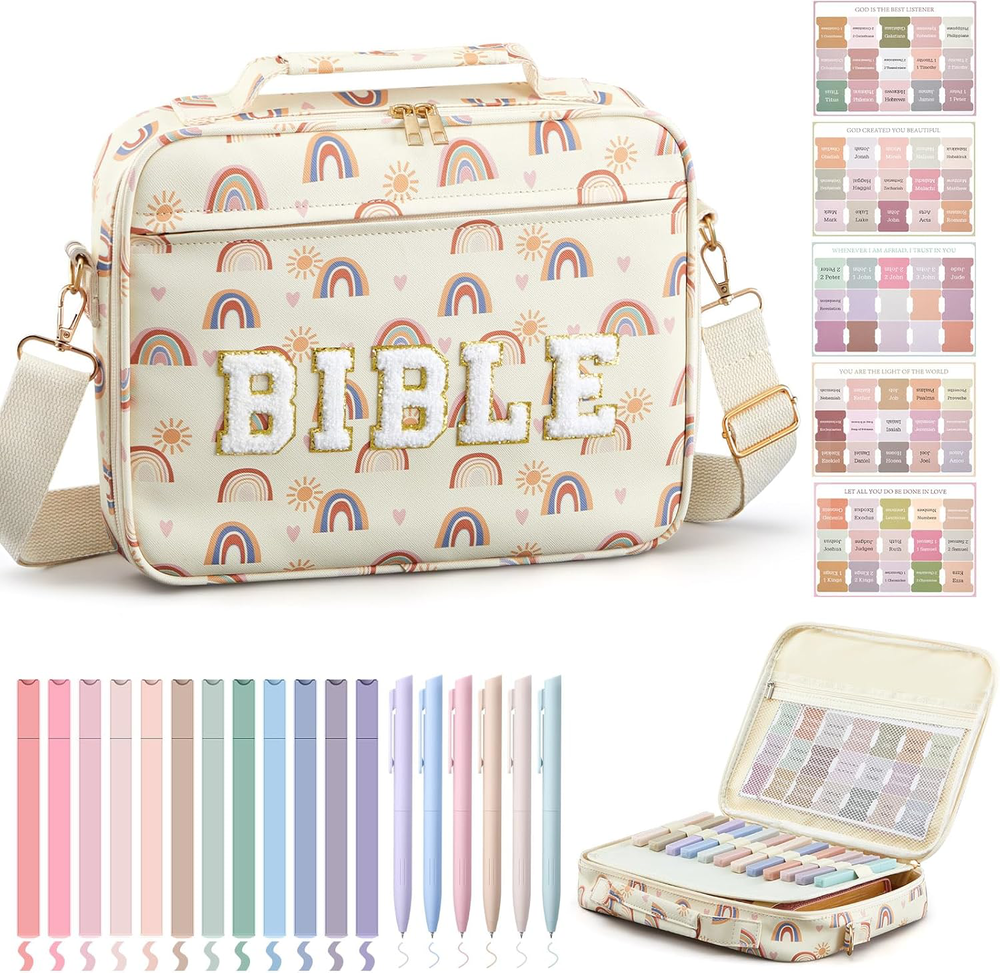 Bible Cover with Bear Gel Pens Highlighters Shoulder Strap Gift for Women