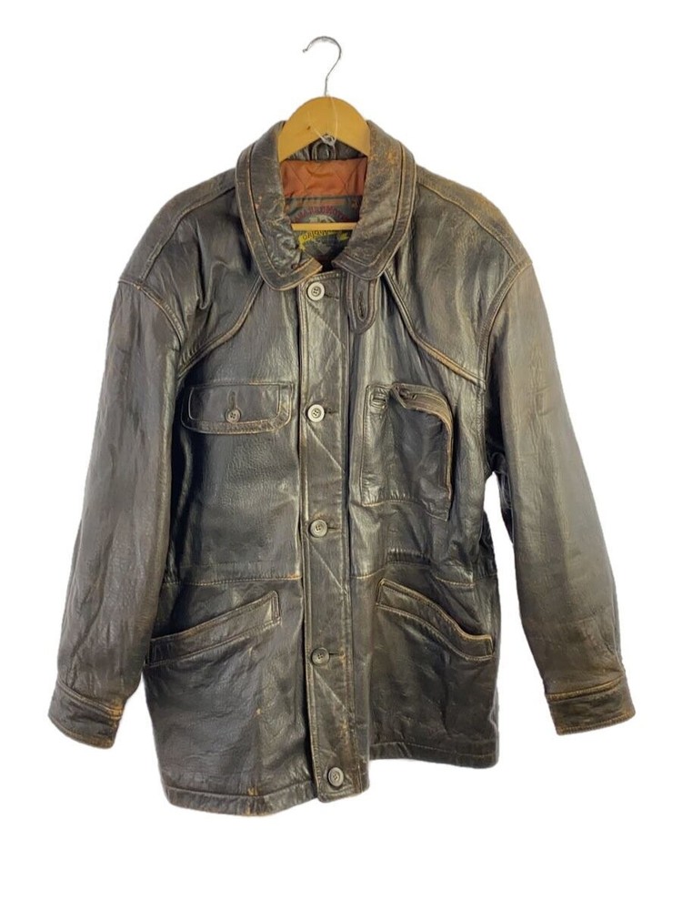 Men's Brown Plain Leather Blouson Jacket 1266
