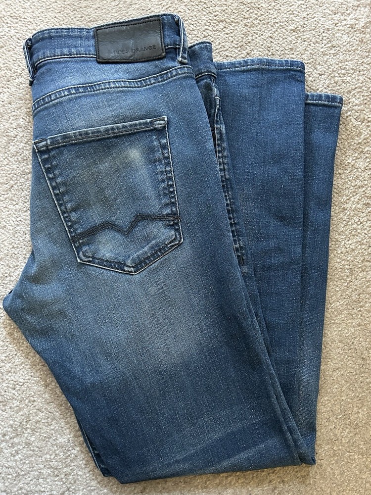 HUGO BOSS Mens Jeans ORANGE 24 Straight Blue W34 L30 Regular Fit