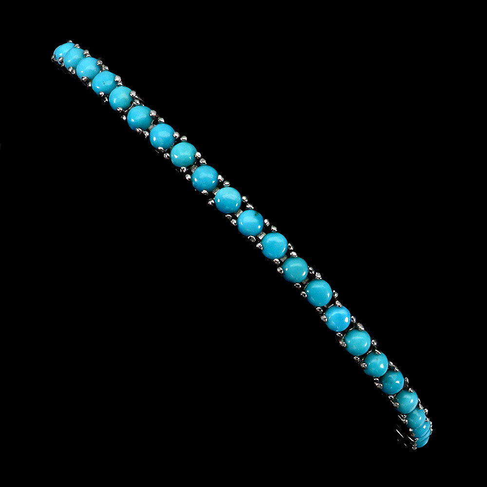 925 Sterling Silver Bracelet Round Turquoise Christmas Gemstone Jewelry 10in