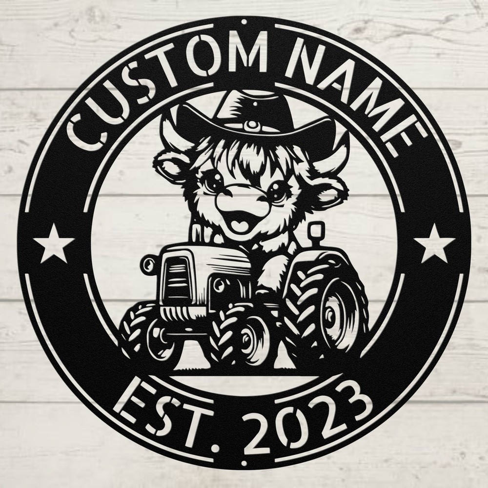 Rustic Custom Cow Tractor Metal Sign Farmhouse Barn Decor Ranch Gift