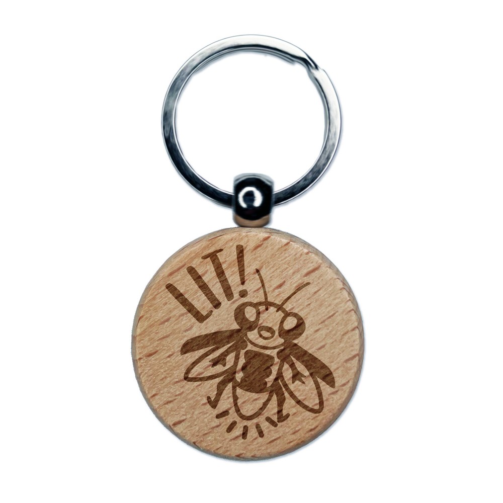 Cute Firefly Wooden Keychain with Engraved Insect Charm